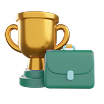 Ícone de troféu dourado ao lado de uma pasta verde, representando o simulador de novo crédito pessoal.