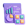 Ícone com gráfico roxo, barras e uma calculadora, associado ao simulador de crédito consolidado.